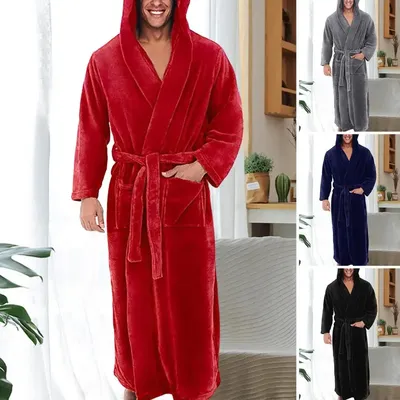 5XL Flanell Männer Bademantel Langarm Plüsch Bademantel Schal Mit Kapuze Winter Warme Hause Lounge Nachthemd Hause Kleidung Kleid Nachtwäsche Image