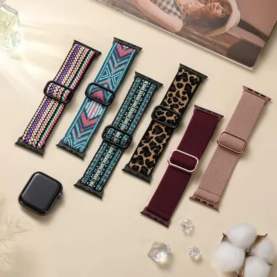 Nylonarmband für Apple Watch 10 Band 46 mm 42 mm Ultra 2 49 mm 41 mm 45 mm 44 mm Bohemian Elastic Armband iWatch Serie 9 8 7 6 5 4 Se Image