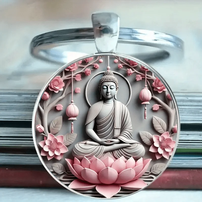 1 Vintage-Buddha-Schlüsselanhänger – Meditations-Buddha-Design aus Zinklegierung, rosa Lotus und Laterne, spirituelle Geschenke, Entspannung bringen, Respekt