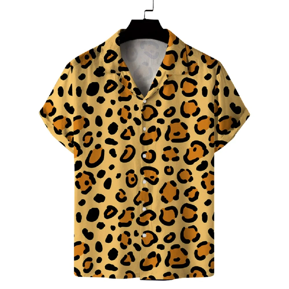 Das personalisierte Kurzarmhemd mit kubanischem Kragen für Herren mit Leopardenmuster eignet sich für den Sommer, das personalisierte Hawaii-Hemd Image