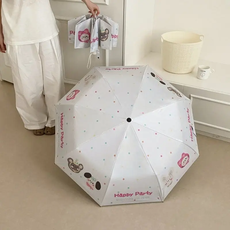 Niedlicher Regenschirm mit Tiermotiv, UV-Schutz, Sonnenschutz, Regenmantel, Zwei-Wege-Sonnenschirm, Regenschirm für Studenten und Frauen, modischer Sonnenschirm Image