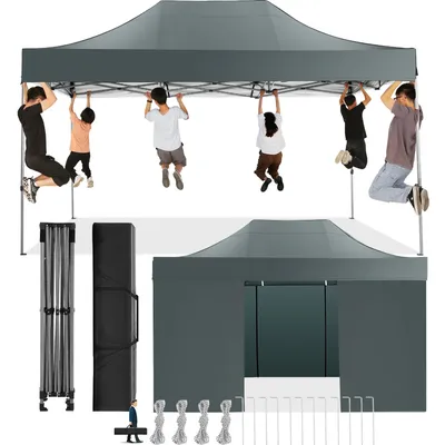 Pop-up-Pavillonzelt 10 x 15 in kommerzieller Qualität, wasserdichtes Außenüberdachung mit 4 Seitenwänden, UPF 50+ Sonnenschutz für Partys