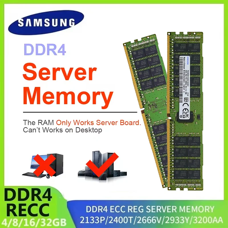 SAMSUNG Serverspeicher DDR4 Ram 16 GB 4 GB 8 GB 32 GB PC4 2400 MHz 2133 MHz 2666 MHz 2133P 2400T 2666 V REG ECC Unterstützung X99 Motherboard Image