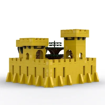 Klassische gelbe Schlosssteine, mittelalterliche Militärfestung, Stronghold, Ritter, Architekturblöcke, Moc, modulare Steine, Schloss Image