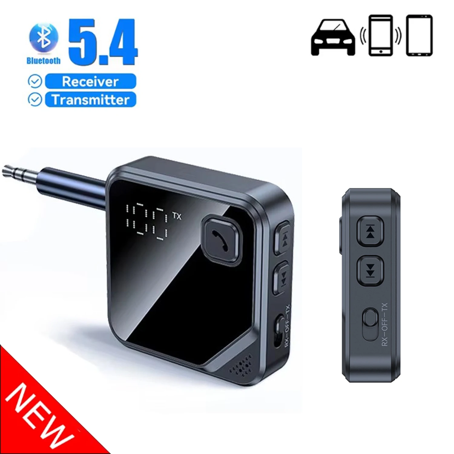 Bluetooth 5.4 Adapter Sender Empfänger Wireless Audio mit LCD-Display für Auto Musik Kopfhörer Lautsprecher AUX Audio Adapter Image