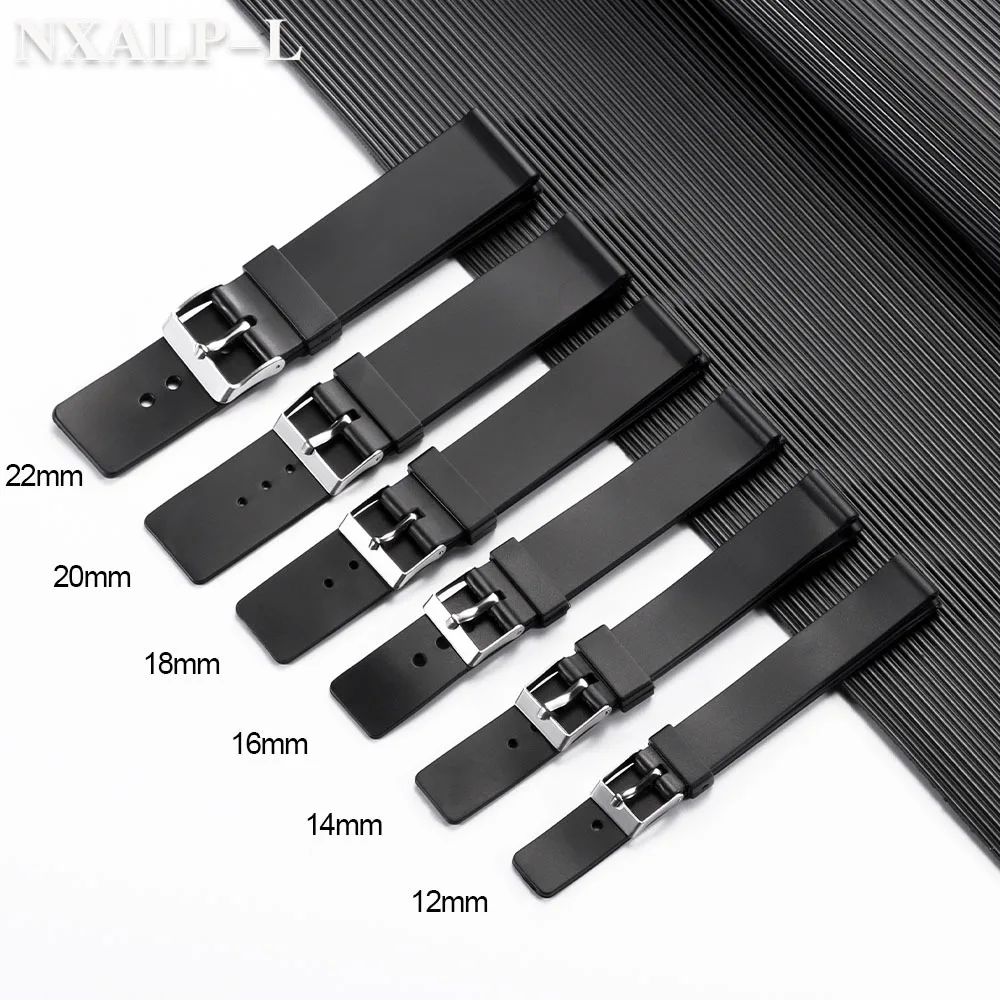 PVC-Uhrenarmband, 12 mm, 14 mm, 16 mm, 18 mm, 20 mm, 22 mm, ultradünnes Kunststoffarmband, für Herren und Damen, universelles Sport-wasserdichtes Ersatzarmband Image