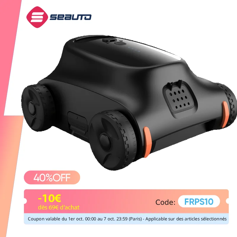 [Ajusqu'à 2000 pieds carrés] Nettoyeur de piscine robot Seauto SAT 10, aspirateur de piscine robot sans fil pour piscine hors sol, autonomie de 180 minutes