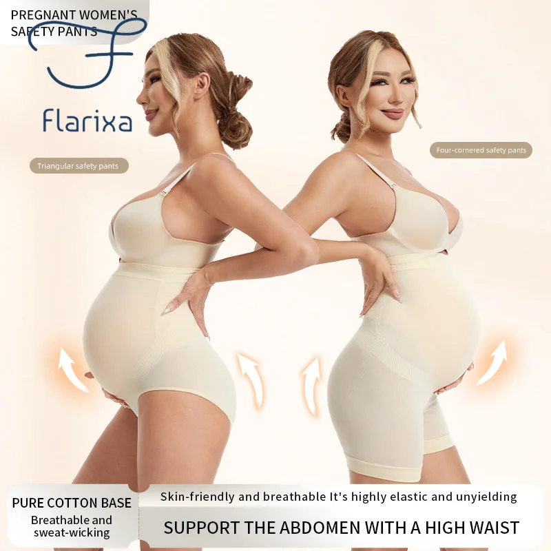 Flarixa 1/2/3 Stück nahtlose, hochelastische Umstands-Leggings, Shorts, hohe Taille, schwangere Höschen, Schwangerschafts-Bauch-Bump-Boxershorts Image