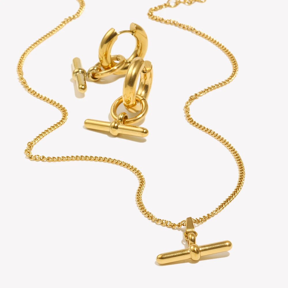 E. b. Belle Edelstahl 18 Karat vergoldet minimalist isches Design T Bar Anhänger Halskette für Frau Mädchen Damen Goldschmuck Image