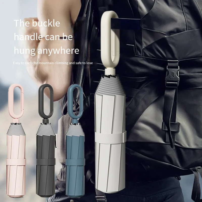 Öffnungsschlaufe, Schnallenschirm, tragbar, vergrößert, verdickt, verstärkter Haken, zusammenklappbar, Regensonne, Damen-Sonnenschutz-Regenschirm mit doppeltem Verwendungszweck Image