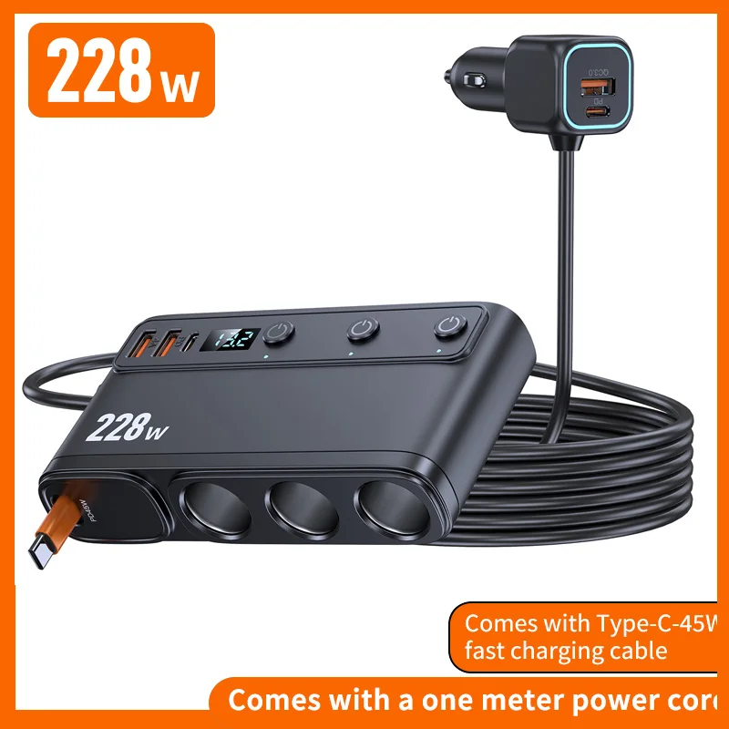 228W Autoladegerät Adapter USB PD QC3.0 Buchse Zigarettenanzünder Auto Steckdose Splitter mit Schalter Schnellladeadapter Zubehör Image