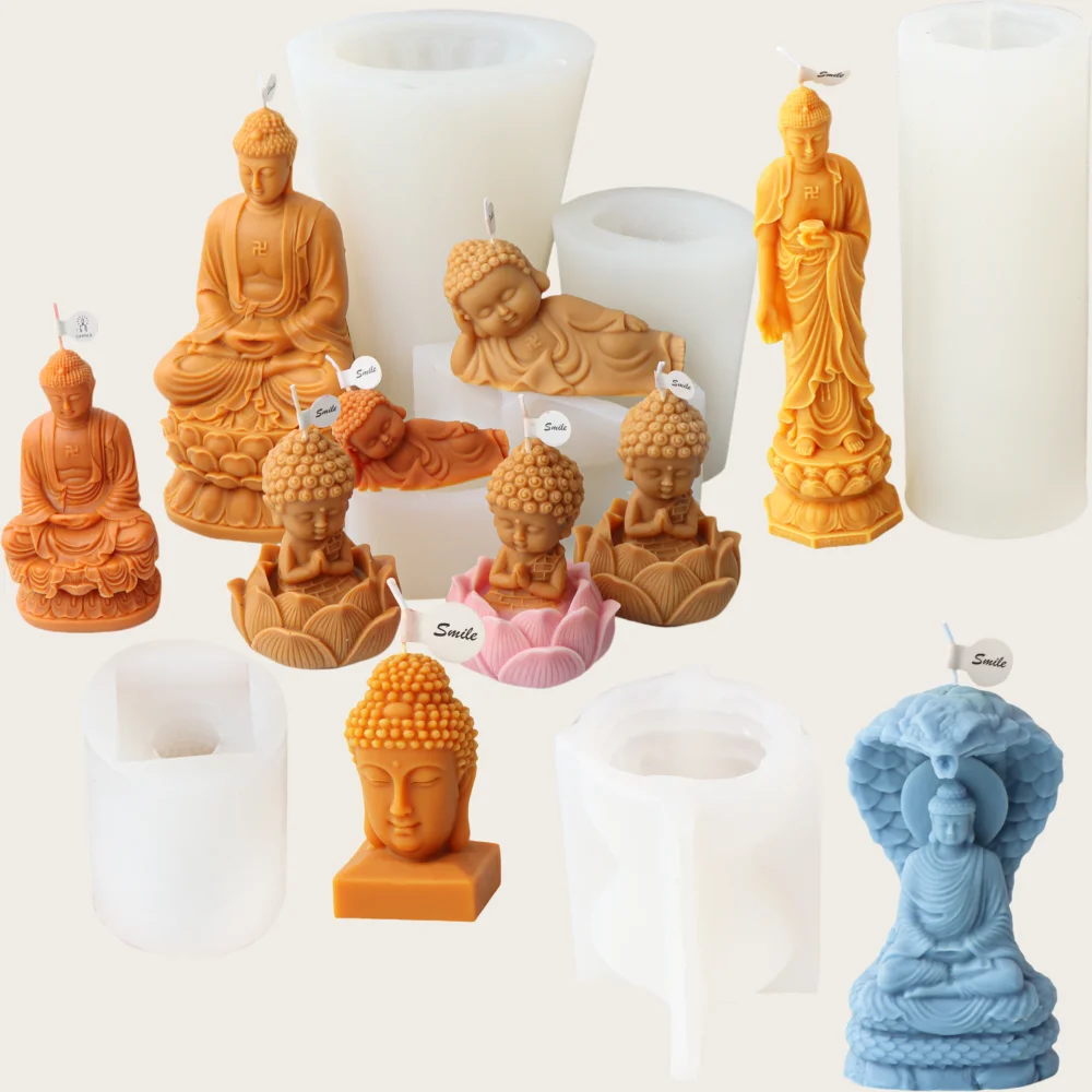 3D Buddha Kopf Statue Kerze Silikon Form Sitzen Lotus Soutane Buddha Meditation Buddha Gips Harz Herstellung Form Handwerk Wohnkultur