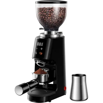Professional 64mm Burr Coffee Grinder with 100 Grind Settings and All-Metal Chamber with Timer and LED Display,Black
