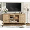 Glass Door Farmhouse TV Stand for TVs Up to 75 inch, Wood Universal TV Console Table with 4 Storage Cabinets, Entertainment Cen