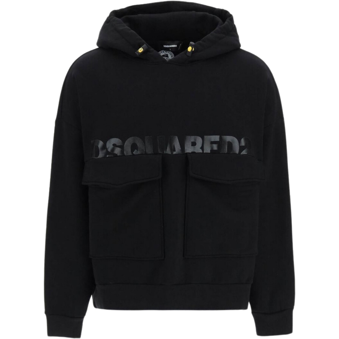 Dsquared2 Kapuzenpullover in Schwarz mit bedrucktem Logo und grossen Taschen Image