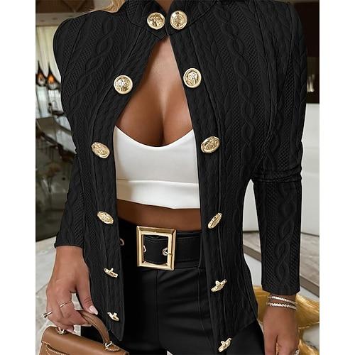 Damen Mantel Freizeitjacke Bequem Knöpfe Mode Modern Einfach Ausgehen Alltagstauglich Wochenende Einreihig Kurz Stehkragen Normale Passform Langarm Oberbekleidung Schwarz Weiß Rosa Frühling Herbst