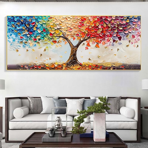 handgemachtes originales farbenfrohes Ölgemälde mit Lebensbaum auf Leinwand, abstrakte Baumlandschaft, Wandkunst für die Inneneinrichtung mit gespanntem Rahmen ohne Innenrahmen Image