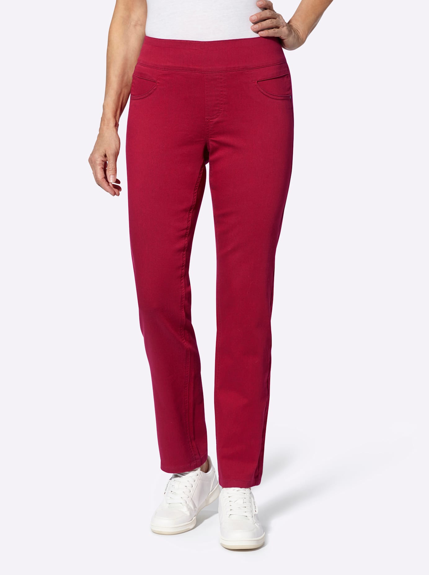 Schlupfhose CASUAL LOOKS, Damen, Gr. 22, Kurzgrößen, rot, 65% Baumwolle, 33% Polyester, 2% Elasthan, unifarben, lang, Hosen Schlupfhose