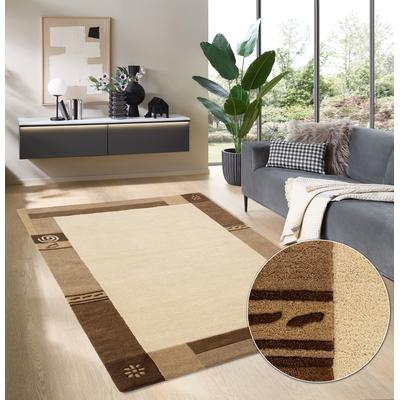 Wollteppich THEKO "Tromso" Gr. 3, beige, B:120cm H:15mm L:180cm, Wolle, Teppiche, Bordüre mit Hoch-Tief-Effekt Image