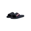 Pantolette TOMMY HILFIGER "CORPORATE TEXTURED POOL SLIDE", Herren, Gr. 40, blau (dunkelblau), Textil, Synthetik, casual, Schuhe, Strandmode, Schlupfschuh, Poolslide mit farbigen Streifen