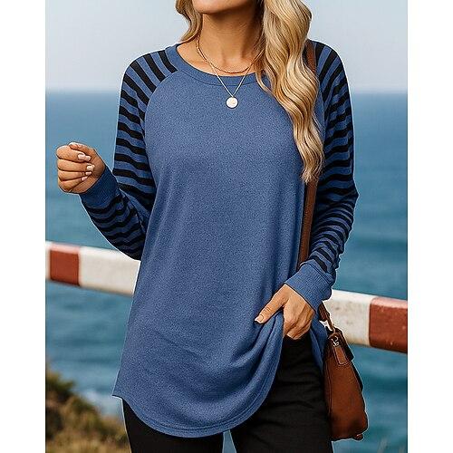 Damen Pullover Lässige Oberteile Langarm Oberteil Athleisure Herbst Mode Outdoor Joggen Laufen Sportbekleidung Sportkleidung Streifen Schwarz Rot Blau