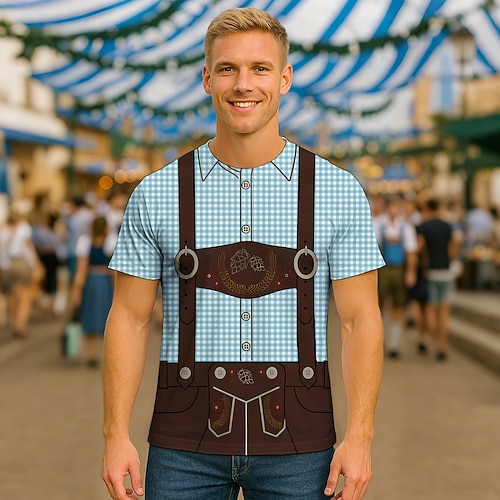 T-Shirt Lederhosen T-Shirt Match Bayerisch München Deutsch alpin T-Shirt Ärmel Grafik für Herren Erwachsene 3D-Druck für Karneval Oktoberfestbier Party Alltagstauglich Image