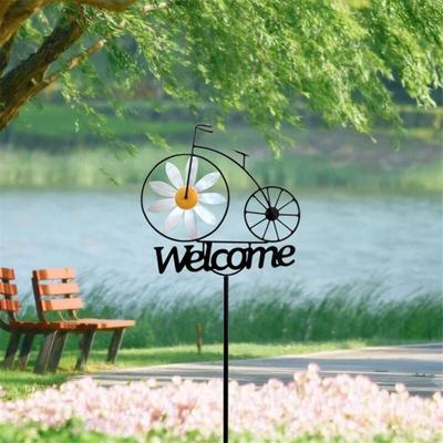 Wind Spinner Metall 3D Windmühle Willkommen Zeichen Stakes Front Tür Dekor Image