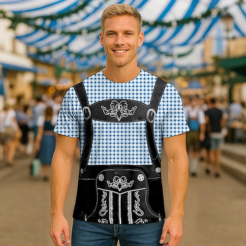 T-Shirt Lederhosen T-Shirt Match Bayerisch München Deutsch alpin T-Shirt Ärmel Grafik für Herren Erwachsene 3D-Druck für Karneval Oktoberfestbier Party Alltagstauglich Image