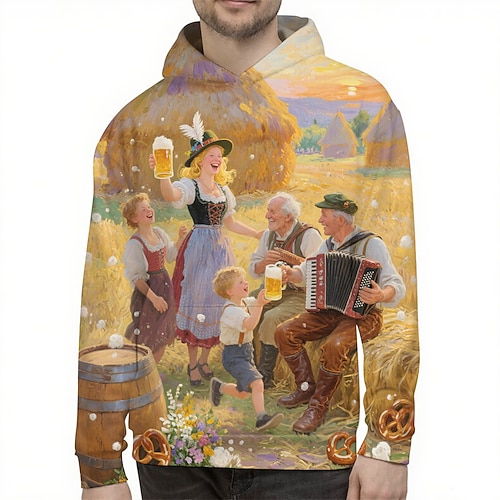 Kapuzensweatshirt Pullover Bayerisch München Deutsch alpin Bischofsärmel Grafik für Herren Erwachsene 3D-Druck für Karneval Oktoberfestbier Party Alltagstauglich Image