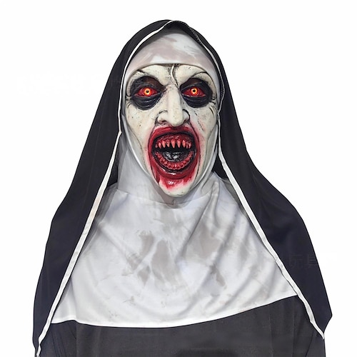Horror Gruselig Geist Maske Die Nonne LED-Leuchten Voller Kopf Erwachsene Herren Damen Unisex Halloween Karneval Party Leistung Einfache Halloween-Kostüme Verkleiden Image