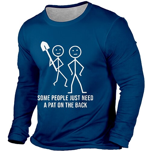 Herren Langarm Grafik T-Shirt Lustiger Dunkelhumor Einige Menschen brauchen einfach einen Klaps auf den Rücken Schaufel Strichmännchen Image