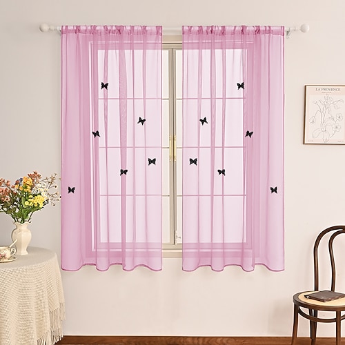 3D-Schmetterlingsvorhangdekoration, doppellagiges Design mit passendem transparenten Terylenvorhang, elegante Fensterdekoration für Wohnzimmer, Schlafzimmer oder Kinderzimmer Image