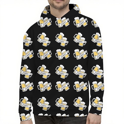 Kapuzensweatshirt Pullover Bayerisch München Deutsch alpin Bischofsärmel Grafik für Herren Erwachsene 3D-Druck für Karneval Oktoberfestbier Party Alltagstauglich Image