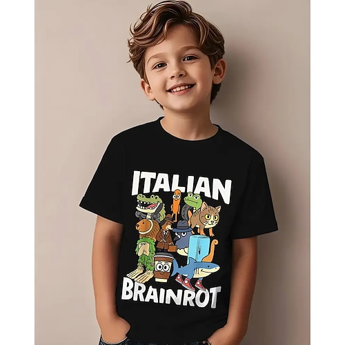 Jungen 3D Cartoon T-Shirt Kurzarm Sommer Frühling Mode Basic Kinder 4-12 Jahre Rundhalsausschnitt Outdoor Lässig Täglich Normale Passform Image