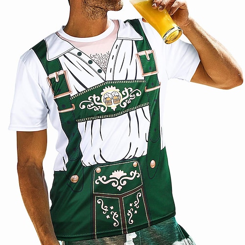 T-Shirt Lederhosen 3D Bayerisch Streetstyle T-Shirt Ärmel Grafik für Herren Unisex Erwachsene 3D-Druck für Karneval Oktoberfestbier Alltagstauglich Image