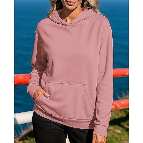 Damen Pullover Kapuzen-Trainingsshirt Langarm Oberteil Athleisure Herbst Einfarbig Sonnenschutz Winddicht Outdoor Joggen Laufen Sportbekleidung Sportkleidung Blau Schwarz Weiß Image