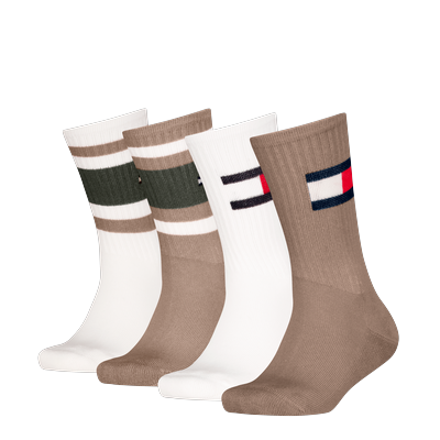 Socken TOMMY HILFIGER "TH KIDS SOCK 4P FLAG & SPORT STRIPE ECOM", Damen, Gr. 31-34, braun (camel), Baumwolle, Polyamid, Elasthan, Socken, mit verstärkten Fersenbereichen Image
