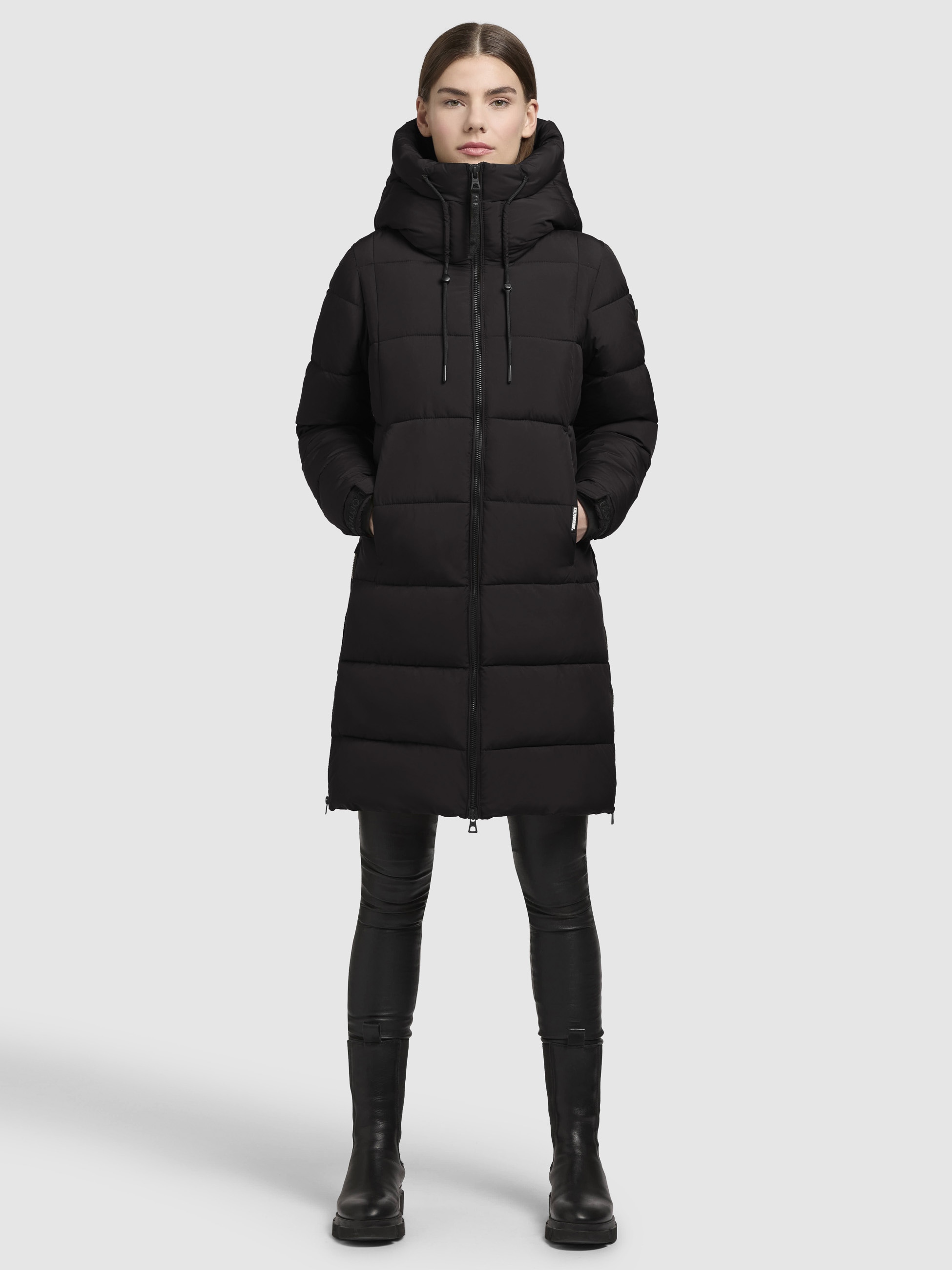 Steppmantel KHUJO "INDIE2", Damen, Gr. L, schwarz, 100% Polyester, unifarben, regular fit ca. Mitte Oberschenkel, eingesetzt elastischer Bund mit Windstopper, Mäntel Image
