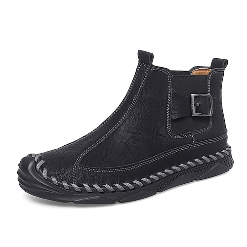 handgefertigte Retro-Stiefeletten für Herren mit Schnallendetail – stylische, von Mokassins inspirierte Freizeitstiefel für Herbstspaziergänge, das Wochenende und den Alltag Image