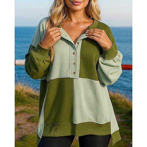 Damen Pullover Lässige Oberteile Knöpfe Langarm Oberteil Athleisure Herbst Atmungsaktiv Outdoor Joggen Laufen Sportbekleidung Sportkleidung Farbblock Schwarz Rosa Blau