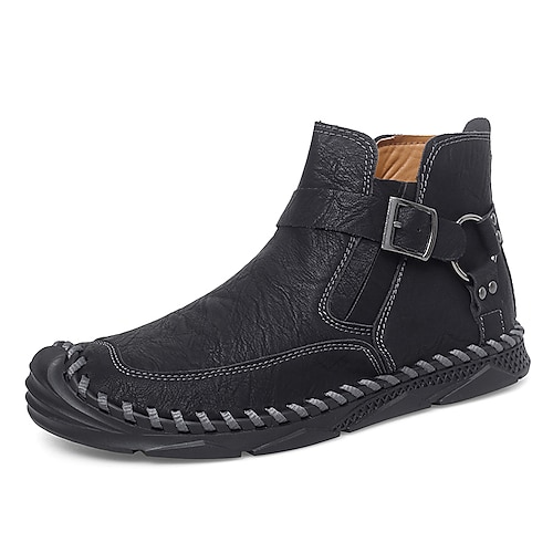 Herren-Retro-Stiefeletten aus Leder mit Schnallenriemen, bequeme Halbschuhe für Freizeitausflüge, Autofahren und Herbstmode Image