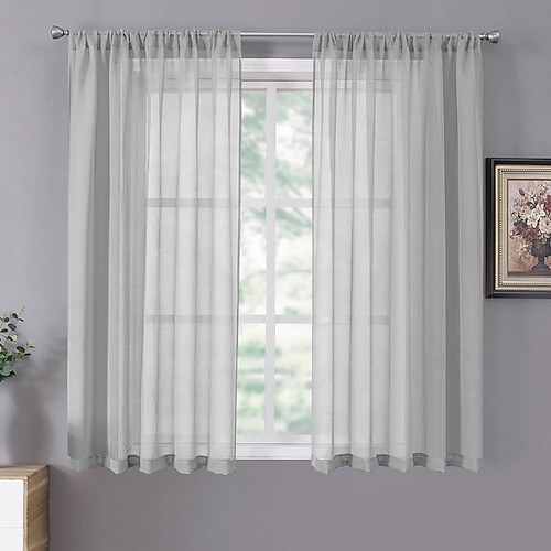 Weiße, transparente Vorhänge mit Stangentasche für Wohnzimmer, 119,4 cm lang, solides Voile-Panel, Blätter-Vorhänge, Sichtschutz, Lichtfilter für Kinderzimmer, jedes Panel Image