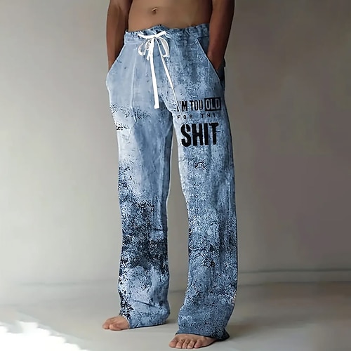 Herren Gruseliger Schriftzug Mit Buchstaben bedruckt Lustig Hose Baggy-Hosen Freizeithose Mittlere Taille Lässig Outdoor Urlaub Elastischer Kordelzug in der Taille Leinenähnliche Hose mit Taschen Image