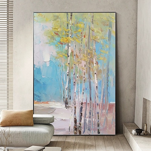 handgemachtes Ölgemälde auf Leinwand, Wandkunst, Dekoration, abstrakte Birkenwaldlandschaft für Zuhause, Wohnzimmer, Dekoration, gerollt, rahmenlos, ungedehntes Gemälde Image