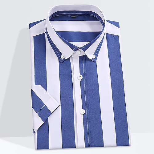 Herren Hemd Kleidhemd Durchgeknöpft Hemd Bügelfreies Hemd Gestreift Geschäftskleidung Erntedankfest Dunkelgelb Schwarz Weiß Gelb Kurzarm Revers Ganzjahres Bekleidung Druck Image