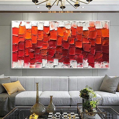 handgemachtes original minimalistisches Ölgemälde auf Leinwand abstrakt rot impasto strukturierte Wandkunst für Wohndekoration mit gespanntem Rahmen ohne Innenrahmen Gemälde Image