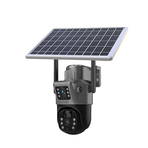 8MP Solarkamera, Sicherheitskamera für den Außenbereich, kabellos, Doppelobjektiv, Videoüberwachungskamera mit 8W Solarpanel, Farbnachtsicht, Scheinwerfer/Alarm, PIR-Personenerkennung, Image