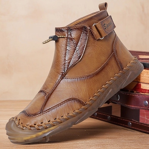 handgefertigte Herrenstiefeletten im Mokassin-Stil mit seitlichem Reißverschluss – Vintage-inspirierte Freizeitschuhe für Reisen, Autofahrten und Wochenendabenteuer Image