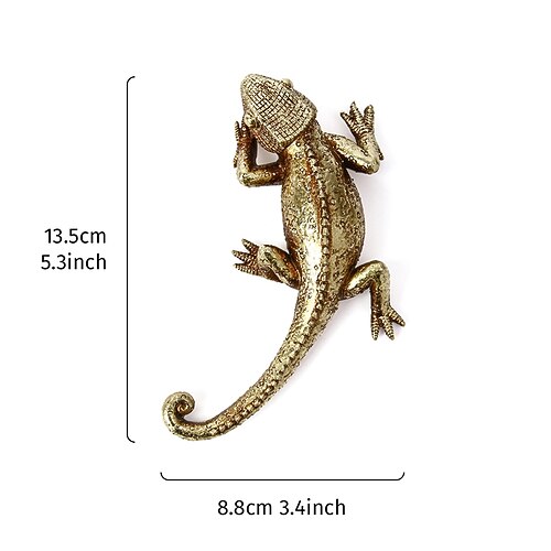 Vintage Gold Eidechsen Wandbehang Dekor, Europäischer Stil Harz Gecko Wandskulptur, handgemachte Wandkunst Ornament für Zuhause, Wohnzimmer oder Garten Dekoration Image