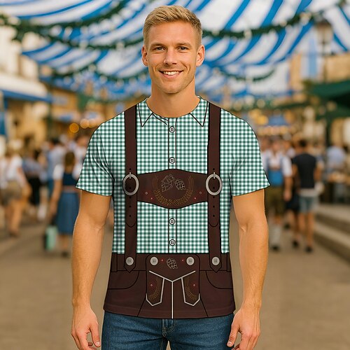 T-Shirt Lederhosen T-Shirt Match Bayerisch München Deutsch alpin T-Shirt Ärmel Grafik für Herren Erwachsene 3D-Druck für Karneval Oktoberfestbier Party Alltagstauglich Image